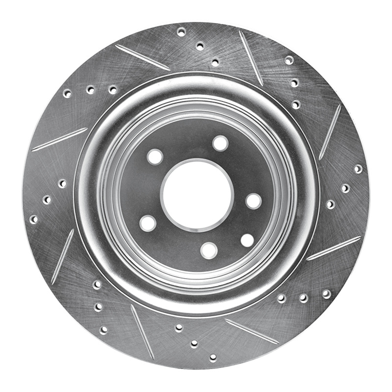 Infiniti G37 Brake Rotor (1) - Rear Left - R1 Concepts - Drilled & Slotted - Silver - `07-`15